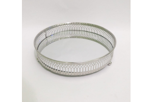 BANDEJA METAL COM ESPELHO PRATA 19,5X19,5CM REF-69487001