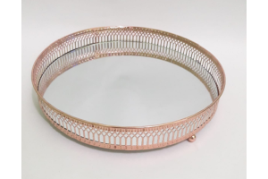 BANDEJA METAL COM ESPELHO ROSE 24,5X24,5CM REF-69485001