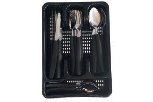 JG TALHERES PRETO 24PÇS C/PORTA TALHERES REF-13140