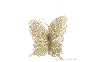 ENFEITE NATAL BORBOLETA FLAT C/ GLITTER C/3 UND DOURADO REF-25314001