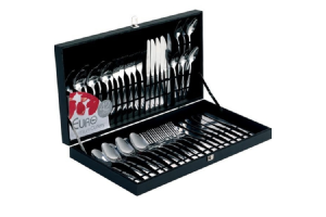 FAQUEIRO INOX COM CABO CHANFRADO E CAIXA DE MADEIRA 42 PÇ