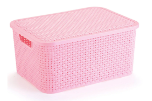 CESTO ORGANIZADOR RATTAN GRANDE ROSA BABY C/TAMPA REF-069/RB