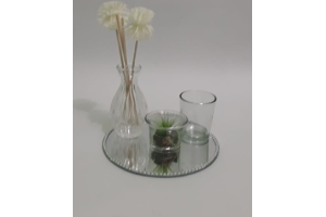 KIT DECORATIVO 4 PECAS 1 BANDEJA ESPELHADA 1/PLAN 1/COPO DE VELA E UM VASO REF-IM51042