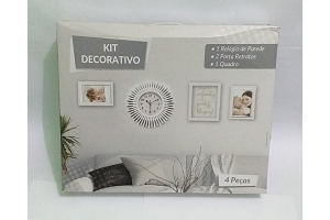 KIT DECORATIVO 4 PCS 1 RELOGIO DE PAREDE 25CM 3 PORTA RETRATOS REF-IM51031