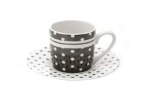 CJ 6 XICARAS P/ CAFE C/ PIRES DE PORCELANA BLACK DOTS 90ML REF-8327
