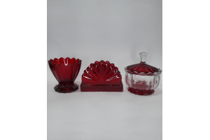 JOGO DE MESA VIDRO VERMELHA NILE COM PINTAADA 3 PCS REF-24527