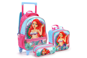 KIT MOCHILA RODINHAS PRINCESA SEREIA FEMININA